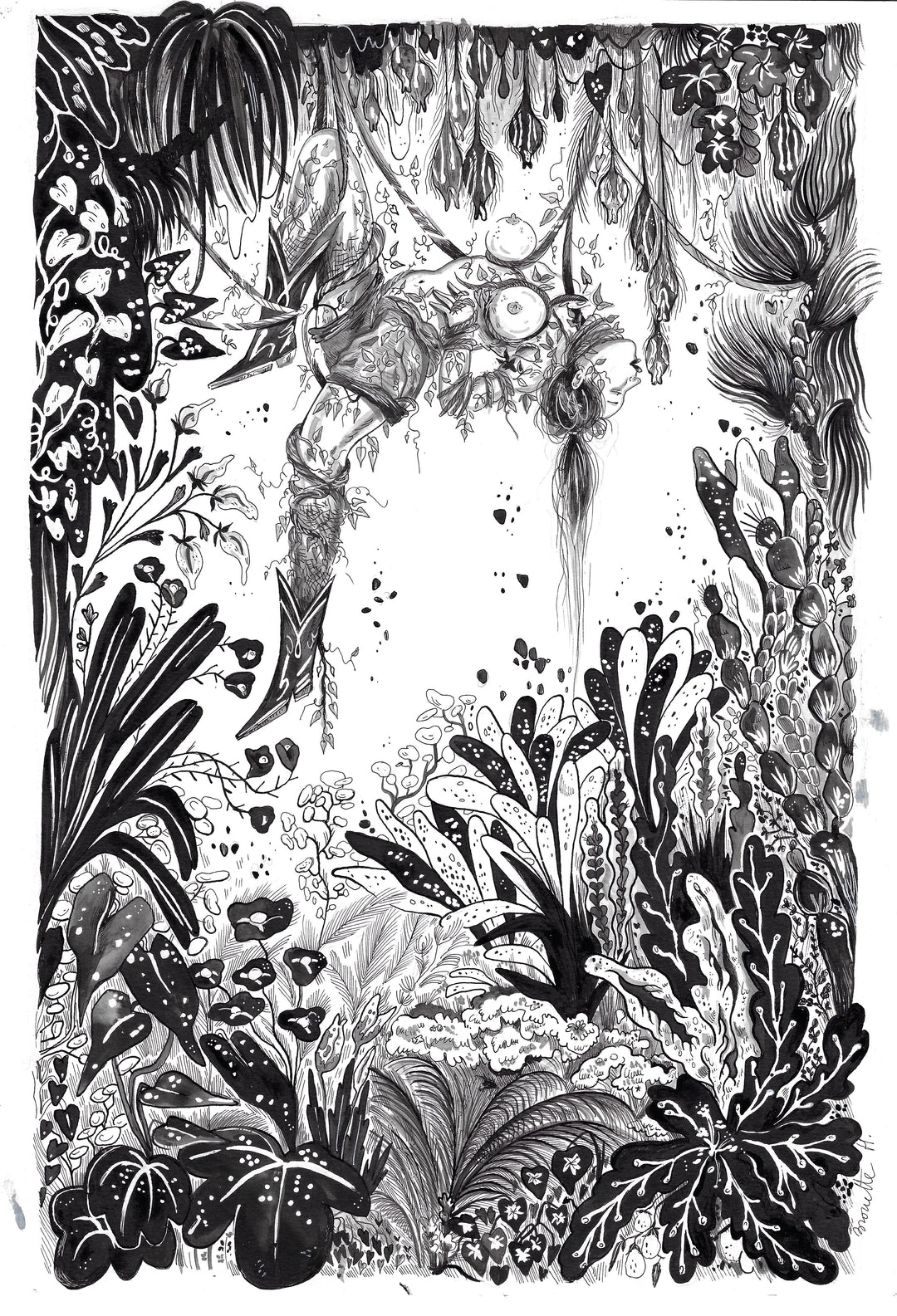 Brouette Hurlante - Le Temple Interdit – Shibari Végétal - Illustration originale